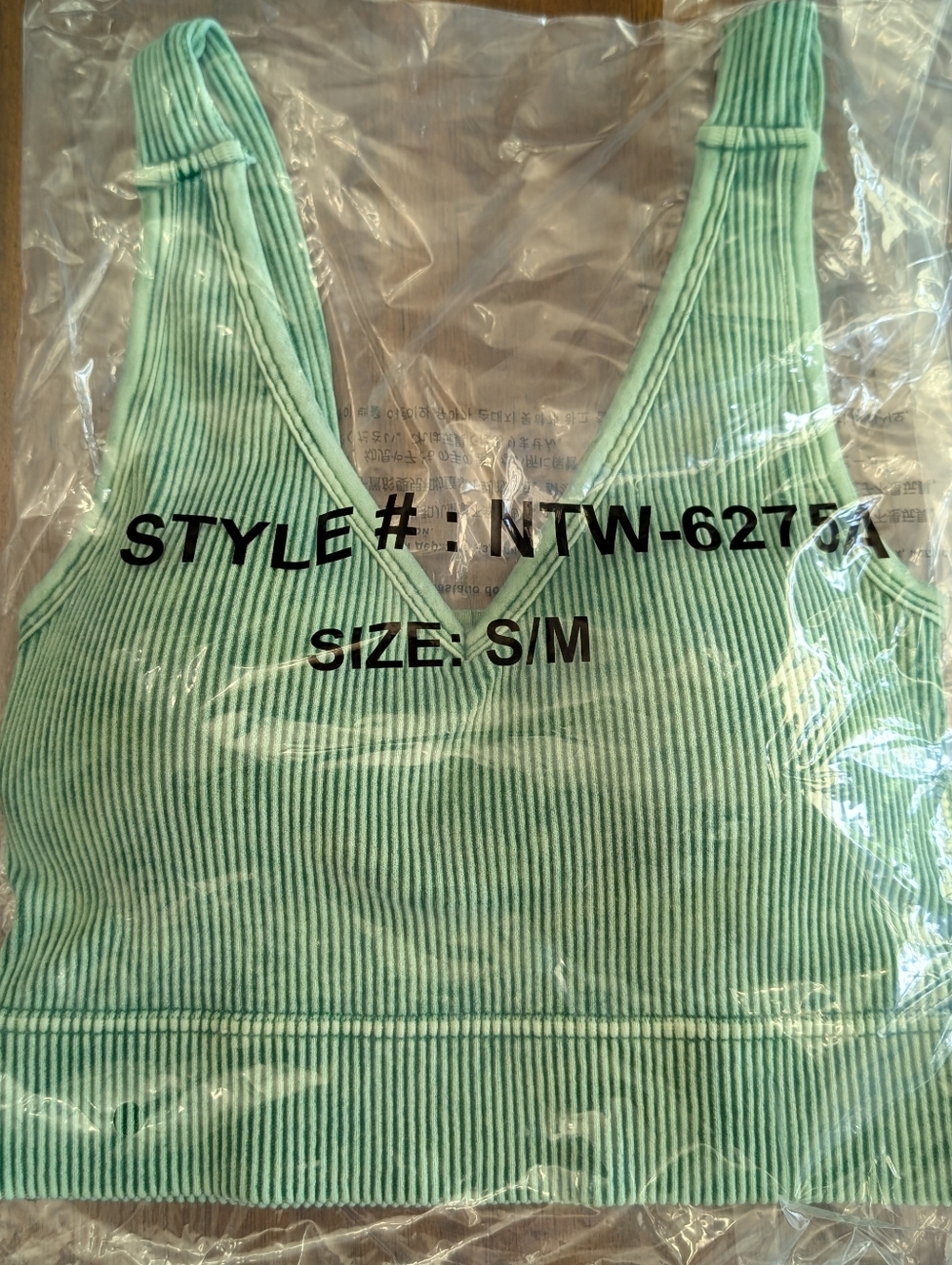 Zenana Ribbed Cropped Stone Washed V Neck PADDED Tank Top Brami Bralette Green